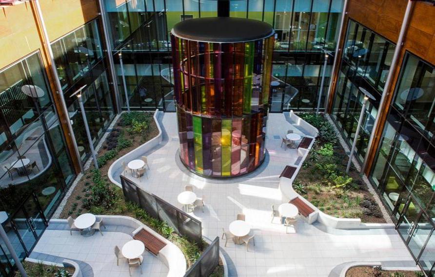 Looking down into the sun-filled atrium at the Blacktown Mount Druitt Hospital