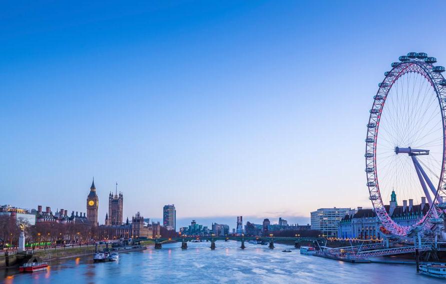 View of the London Eye and House of Parliament on the River Thames